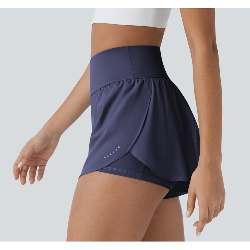 2 Halara SoftlyZero Quick Dry High Waisted Active Shorts Navy & Green Med NWT